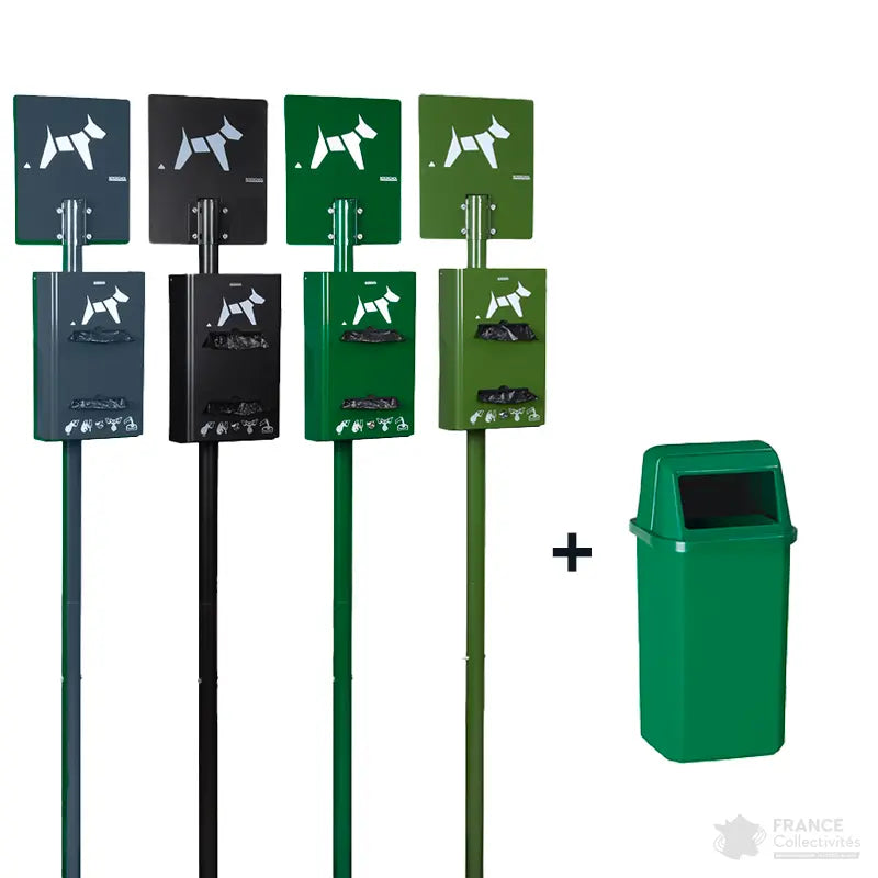 Borne hygiène canine sur poteau Hygeca + corbeille Proximi