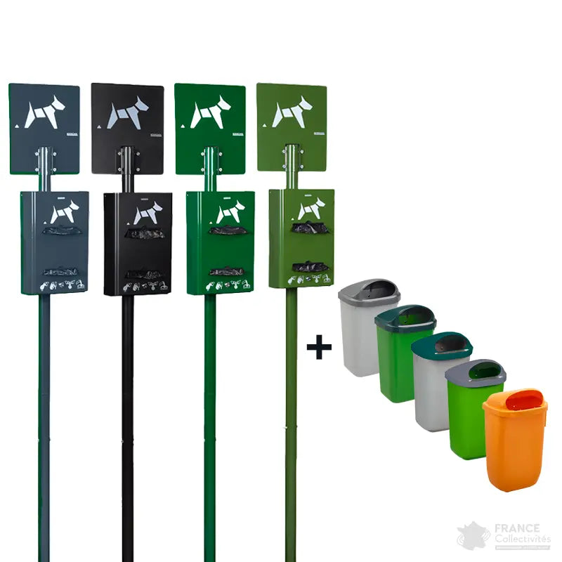 Borne hygiène canine sur poteau Hygeca + corbeille Xerios